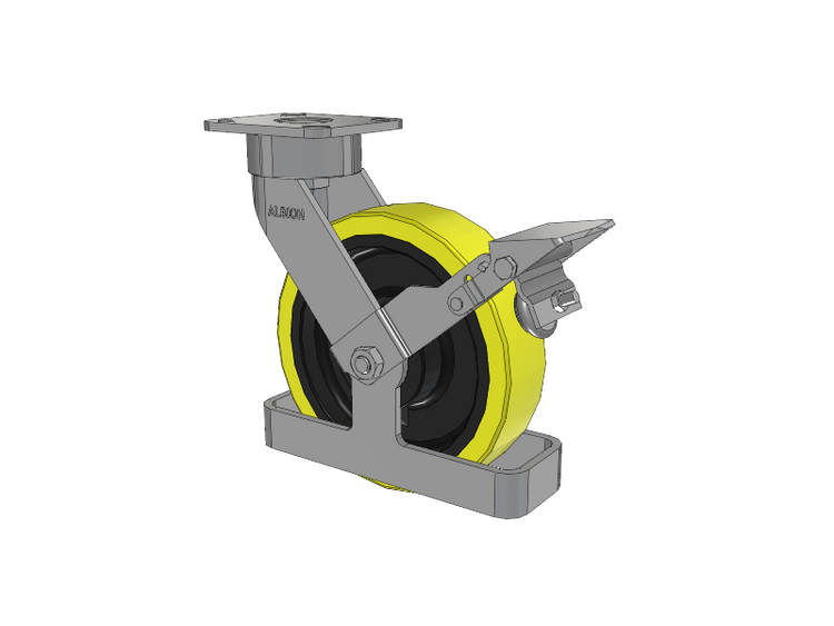 28 Series Maintenance Free Top Plate Swivel Caster with 8 x 2 Yellow Tread on Black Cast Iron Core PF - Polyurethane (Heavy Duty Cast Iron Core) Wheel and Face Brake