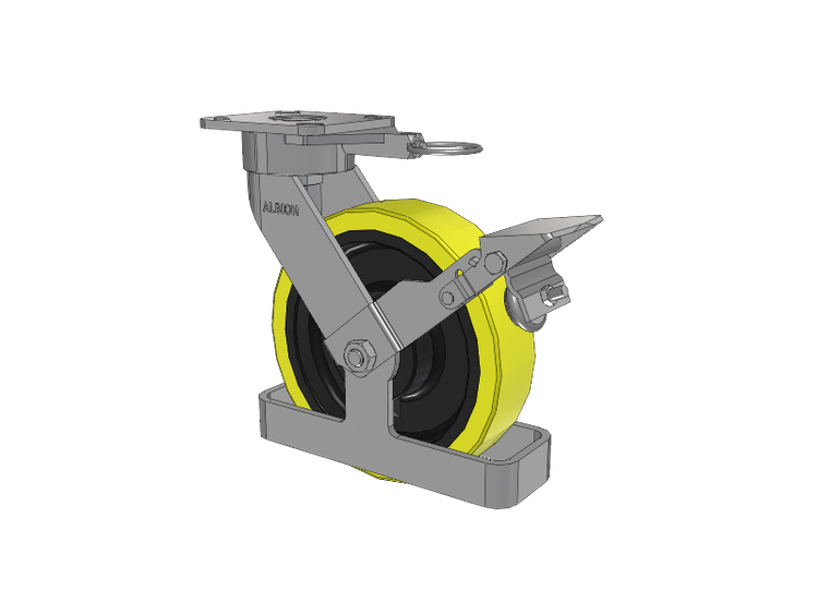 28 Series Maintenance Free Top Plate Swivel Caster with 8 x 2 Yellow Tread on Black Cast Iron Core PF - Polyurethane (Heavy Duty Cast Iron Core) Wheel and Face Brake