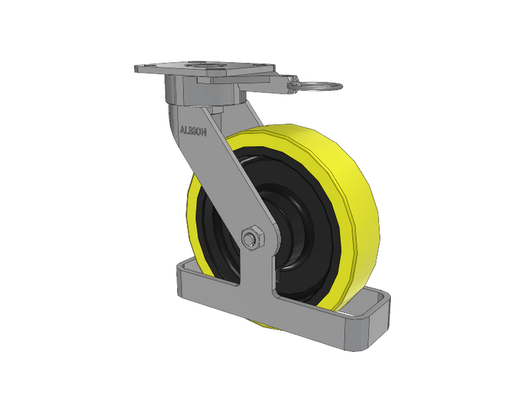 28 Series Maintenance Free Top Plate Swivel Caster with 8 x 2 Yellow Tread on Black Cast Iron Core PF - Polyurethane (Heavy Duty Cast Iron Core) Wheel