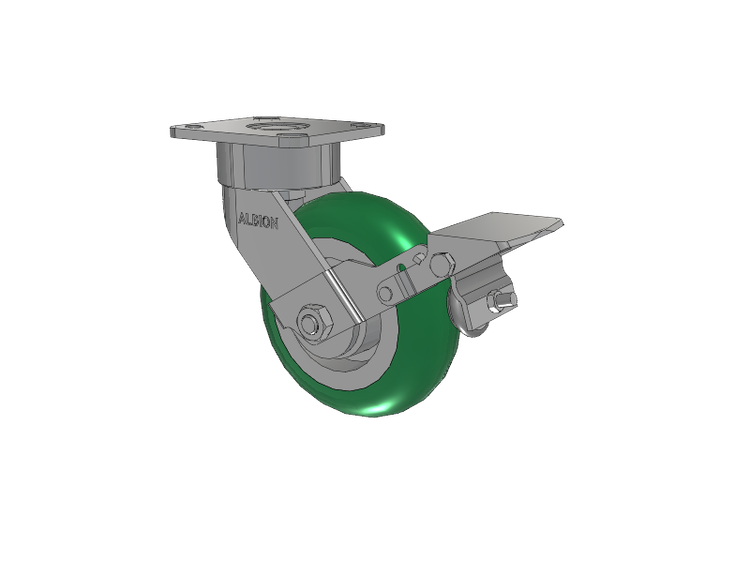 28 Series Maintenance Free Top Plate Swivel Caster with 6 x 2 Green Tread on Aluminum Core PM - Round Polyurethane (Aluminum Core) Wheel and Face Brake