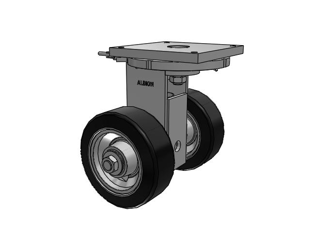 298 Series Top Plate Swivel Caster with 12 Black tread with grey enamel core OA - Rubber Press-On Wheel