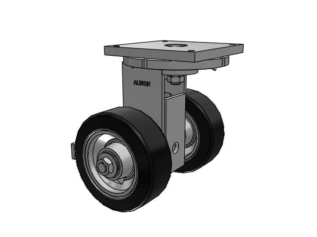 298 Series Top Plate Swivel Caster with 12 Black tread with grey enamel core OA - Rubber Press-On Wheel and Face Brake