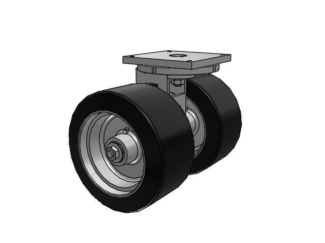 298 Series Top Plate Swivel Caster with 18 Black tread with grey enamel core OA - Rubber Press-On Wheel