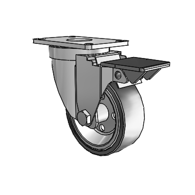 30 Series Top Plate Zinc Swivel Caster with 3.5 x 1.25 Welded Disc Polyurethane Wheel and PosiLoc Brake