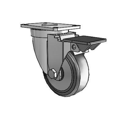 30 Series Top Plate Zinc Swivel Caster with 3.5 x 1.25 Cushion Rubber (+ Side Plates) Wheel and PosiLoc Brake