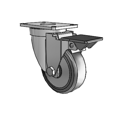 30 Series Top Plate Zinc Swivel Caster with 3.5 x 1.25 Hard Rubber (+ Side Plates) Wheel and PosiLoc Brake