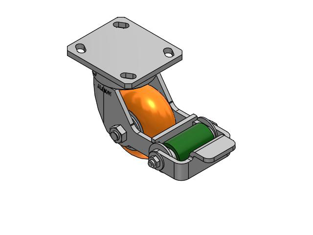 110 Series Kingpinless Top Plate Swivel Caster with 4 x 2 Orange Tread on Aluminum Core AN - Round Polyurethane (Aluminum Core) Wheel and Poly Cam Brake