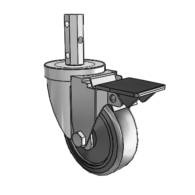 30 Series Octagon Stem Zinc Swivel Caster with 3.5 x 1.25 Hard Rubber Wheel and PosiLoc Brake