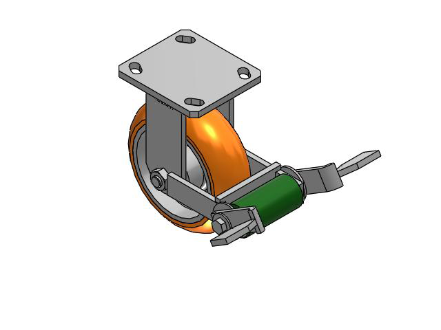 110 Series Kingpinless Top Plate Rigid Caster with 6 x 2 Orange Tread on Aluminum Core AN - Round Polyurethane (Aluminum Core) Wheel and Poly Cam Brake