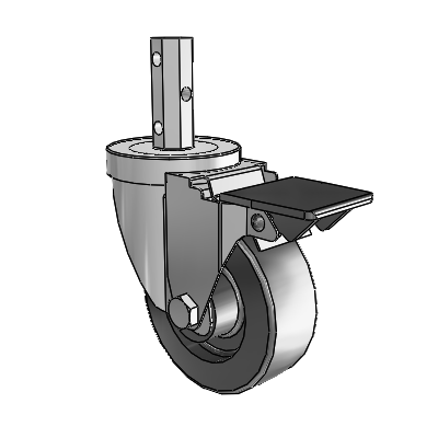 30 Series Octagon Stem Zinc Swivel Caster with 3.5 x 1.25 Hi-Temp Resin Wheel and PosiLoc Brake