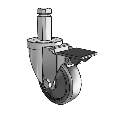 30 Series Square Stem Zinc Swivel Caster with 3.5 x 1.25 Cushion Rubber Wheel and PosiLoc Brake