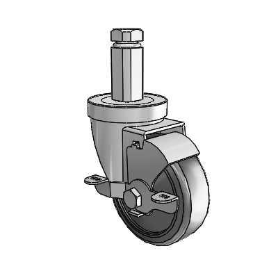 30 Series Square Stem Zinc Swivel Caster with 3.5 x 1.25 Cushion Rubber Wheel and VertiLoc Brake