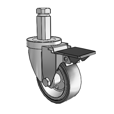 30 Series Square Stem Zinc Swivel Caster with 3.5 x 1.25 Welded Disc Rubber (Black) Wheel and PosiLoc Brake