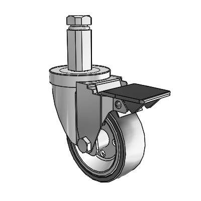 30 Series Square Stem Zinc Swivel Caster with 3.5 x 1.25 Welded Disc Rubber (Black) Wheel and PosiLoc Brake