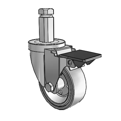 30 Series Square Stem Zinc Swivel Caster with 3.5 x 1.25 Welded Disc Rubber (Grey) Wheel and PosiLoc Brake