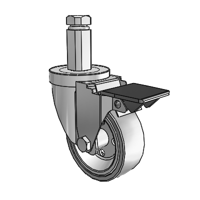 30 Series Square Stem Zinc Swivel Caster with 3.5 x 1.25 Welded Disc Rubber (Grey) Wheel and PosiLoc Brake