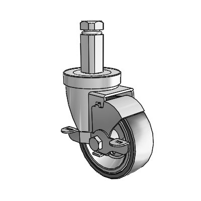 30 Series Square Stem Zinc Swivel Caster with 3.5 x 1.25 Welded Disc Polyurethane Wheel and VertiLoc Brake