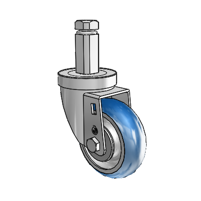 Roulette pivotante à tige carrée en zinc de la série 30, équipée d'une roue PolyLoc (bleue) de 3,5 x 1,25