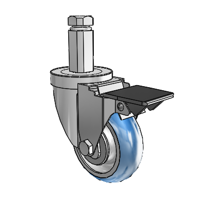 30 Series Square Stem Zinc Swivel Caster with 3.5 x 1.25 PolyLoc (Blue) Wheel and PosiLoc Brake