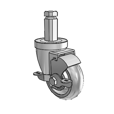 30 Series Square Stem Zinc Swivel Caster with 3.5 x 1.25 PolyLock (Grey) Wheel and VertiLoc Brake