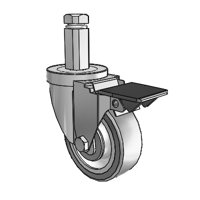 30 Series Square Stem Zinc Swivel Caster with 3.5 x 1.25 Advantage TPR (Flat) Wheel and PosiLoc Brake