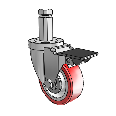 30 Series Square Stem Zinc Swivel Caster with 3.5 x 1.25 Advantage Heat (Flat) Wheel and PosiLoc Brake