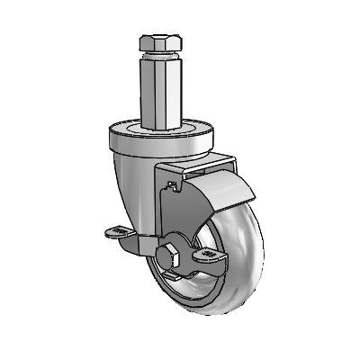 30 Series Square Stem Zinc Swivel Caster with 3.5 x 1.25 PolyLock (Grey) Wheel and VertiLoc Brake