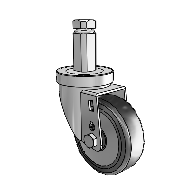 30 Series Square Stem Zinc Swivel Caster with 3.5 x 1.25 Cushion Rubber (+ Side Plates) Wheel