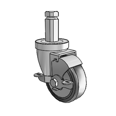 30 Series Square Stem Zinc Swivel Caster with 3.5 x 1.25 Cushion Rubber (+ Side Plates) Wheel and VertiLoc Brake