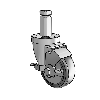 30 Series Square Stem Zinc Swivel Caster with 3.5 x 1.25 Hard Rubber (+ Side Plates) Wheel and VertiLoc Brake