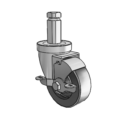 30 Series Square Stem Zinc Swivel Caster with 3.5 x 1.25 Polyolefin Wheel and VertiLoc Brake
