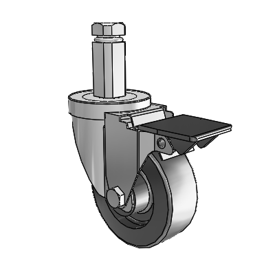 30 Series Square Stem Zinc Swivel Caster with 3.5 x 1.25 Hi-Temp Resin Wheel and PosiLoc Brake