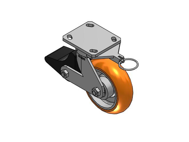 110 Series Kingpinless Top Plate Swivel Caster with 6 x 2 Orange Tread on Aluminum Core AN - Round Polyurethane (Aluminum Core) Wheel and Poly Lock Integrated Brake
