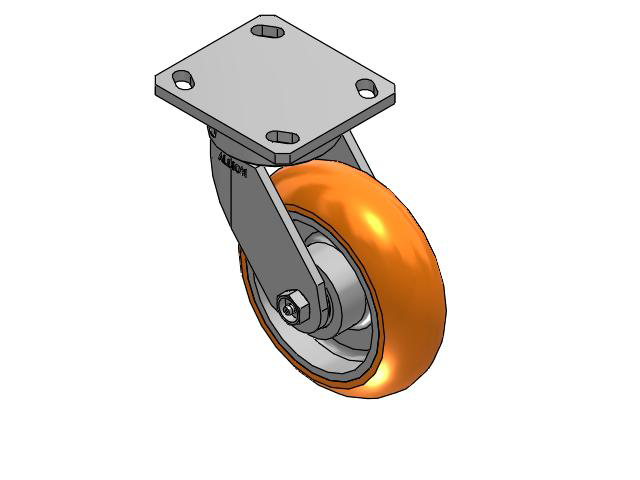 110 Series Kingpinless Top Plate Swivel Caster with 6 x 2 Orange Tread on Aluminum Core AN - Round Polyurethane (Aluminum Core) Wheel