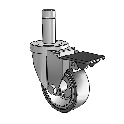 30 Series Grip Ring Zinc Swivel Caster with 3.5 x 1.25 Welded Disc Polyurethane Wheel and PosiLoc Brake