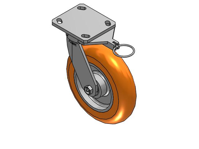 110 Series Kingpinless Top Plate Swivel Caster with 8 x 2 Orange Tread on Aluminum Core AN - Round Polyurethane (Aluminum Core) Wheel