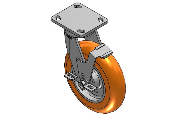 110 Series Kingpinless Top Plate Swivel Caster with 8 x 2 Orange Tread on Aluminum Core AN - Round Polyurethane (Aluminum Core) Wheel and Face Brake