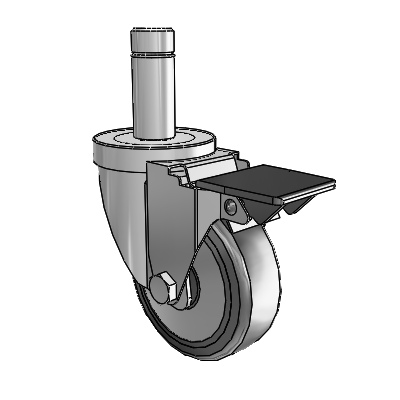 30 Series Grip Ring Zinc Swivel Caster with 3.5 x 1.25 Hard Rubber (+ Side Plates) Wheel and PosiLoc Brake