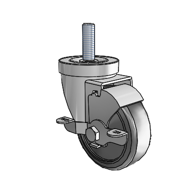 30 Series Threaded Stem Zinc Swivel Caster with 3.5 x 1.25 Cushion Rubber Wheel and VertiLoc Brake