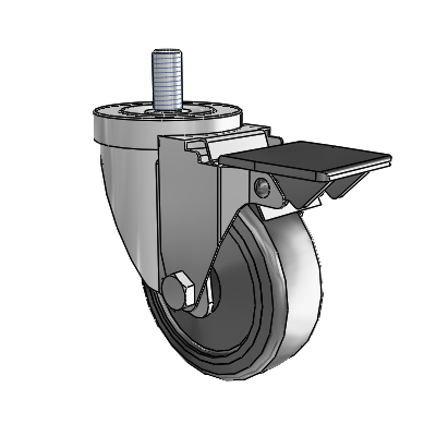 30 Series Threaded Stem Zinc Swivel Caster with 3.5 x 1.25 Hard Rubber Wheel and PosiLoc Brake
