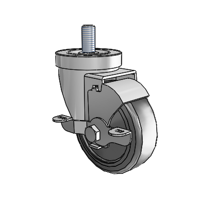 30 Series Threaded Stem Zinc Swivel Caster with 3.5 x 1.25 Hard Rubber Wheel and VertiLoc Brake