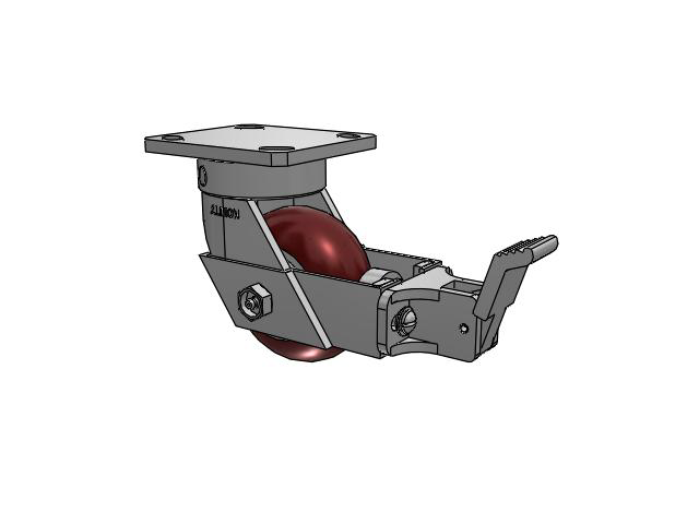 110 Series Kingpinless Top Plate Swivel Caster with 4 x 2 Maroon Tread on Aluminum Core AX - Round Polyurethane (Aluminum Core) Wheel and Face Brake