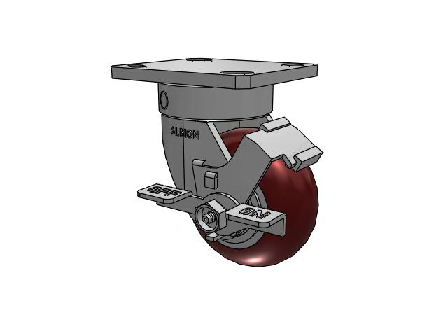 110 Series Kingpinless Top Plate Swivel Caster with 4 x 2 Maroon Tread on Aluminum Core AX - Round Polyurethane (Aluminum Core) Wheel and Face Brake