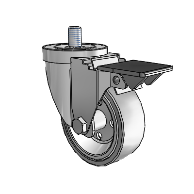 30 Series Threaded Stem Zinc Swivel Caster with 3.5 x 1.25 Welded Disc Rubber (Grey) Wheel and PosiLoc Brake