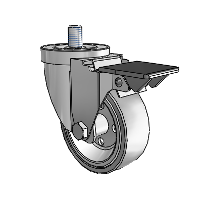 30 Series Threaded Stem Zinc Swivel Caster with 3.5 x 1.25 Welded Disc Rubber (Grey) Wheel and PosiLoc Brake