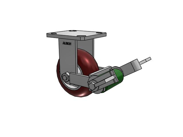 110 Series Kingpinless Top Plate Rigid Caster with 5 x 2 Maroon Tread on Aluminum Core AX - Round Polyurethane (Aluminum Core) Wheel and Poly Cam Brake