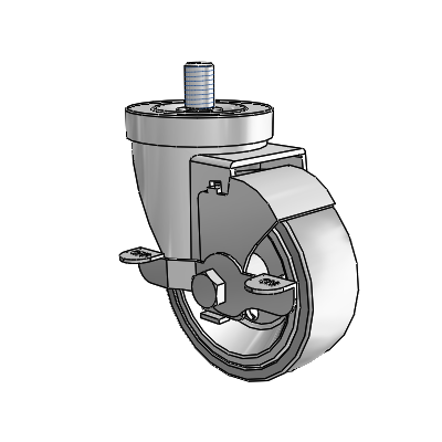 30 Series Threaded Stem Zinc Swivel Caster with 3.5 x 1.25 Welded Disc Rubber (Grey) Wheel and VertiLoc Brake