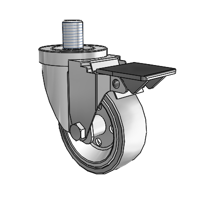 30 Series Threaded Stem Zinc Swivel Caster with 3.5 x 1.25 Welded Disc Rubber (Grey) Wheel and PosiLoc Brake