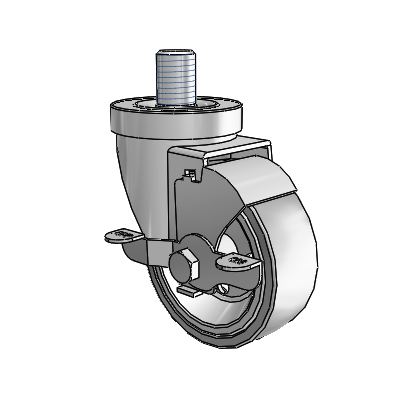 30 Series Threaded Stem Zinc Swivel Caster with 3.5 x 1.25 Welded Disc Rubber (Grey) Wheel and VertiLoc Brake