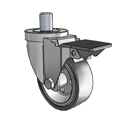 30 Series Threaded Stem Zinc Swivel Caster with 3.5 x 1.25 Welded Disc Polyurethane Wheel and PosiLoc Brake